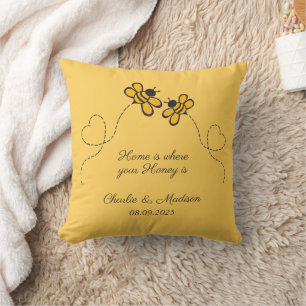 Custom Text Happy Love Bees Throw Pillow