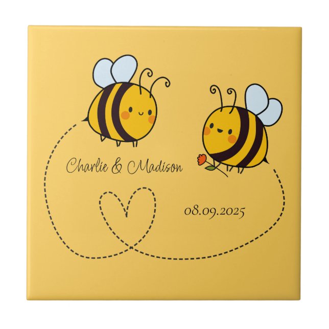 Custom Text Happy Love Bees Tile (Front)