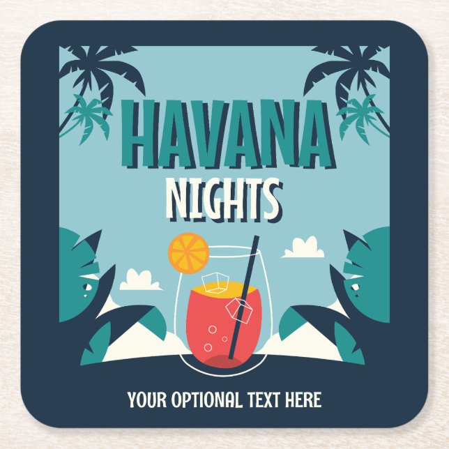 Custom Text "Havana Nights" Square Paper Coaster (Front)
