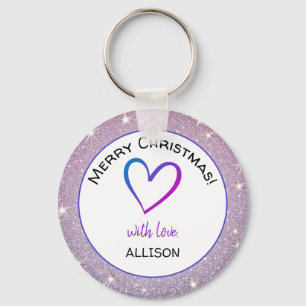 Custom Text Heart Light Purple Glitter Pastel Cute Keychain