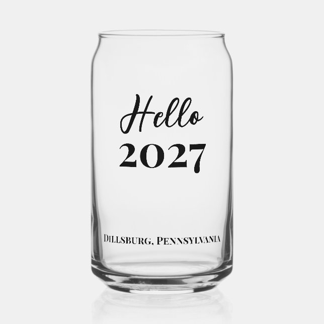 Custom Text Hello 2027 New Years Eve Party Can Glass (Front)