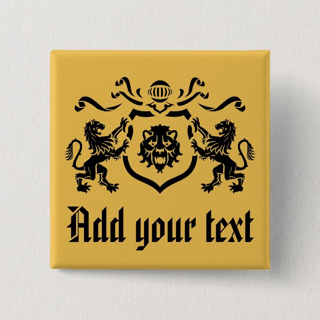 Custom Text Heraldic Lion 2 Inch Square Button (Front)