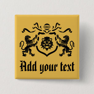 Custom Text Heraldic Lion 2 Inch Square Button