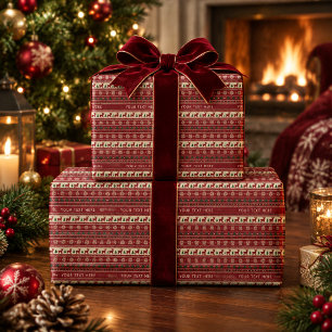 Custom Text Holiday Fair Isle Knit Pattern Wrapping Paper