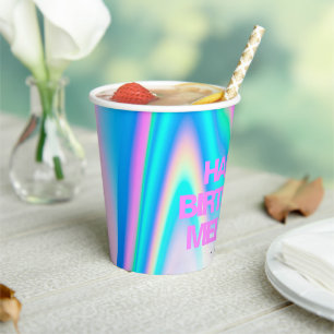 Custom Text Holographic Iridescent Y2K Eyecatching Paper Cups