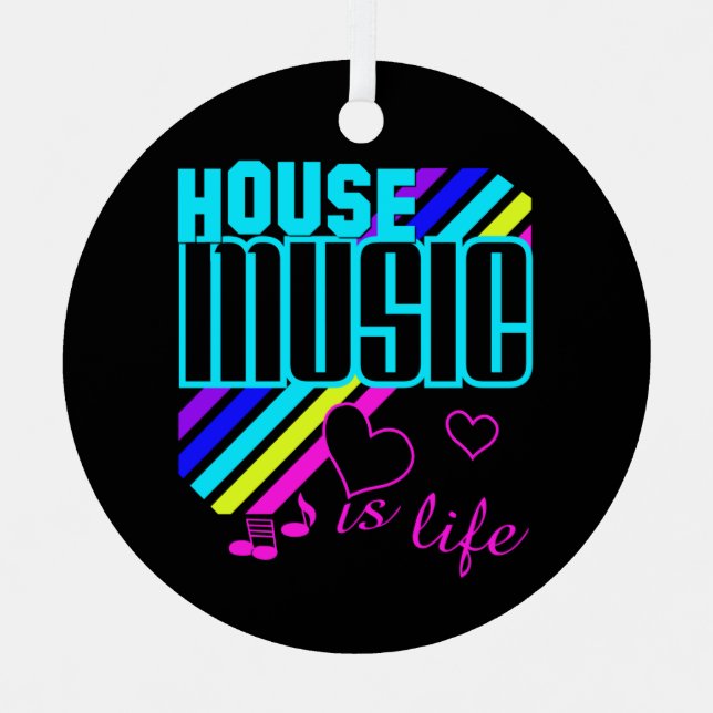 Custom Text House Music Metal Ornament (Front)