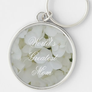 Custom Text Hydrangea Flower White Flowers Floral Keychain