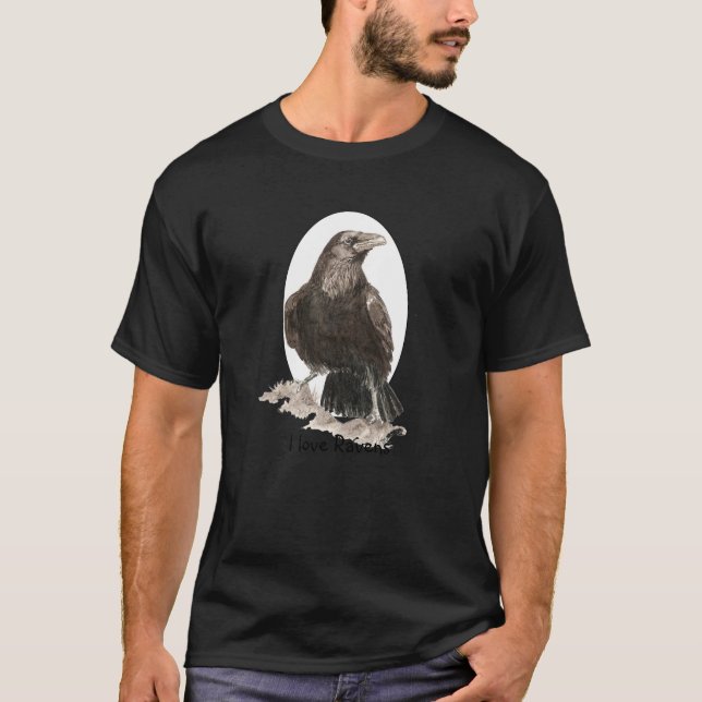 Custom Text I love Ravens, Bird, Nature, Wildlife T-Shirt (Front)
