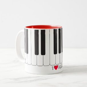Custom text "I ❤️ Music" piano keys design Two-Tone Coffee Mug