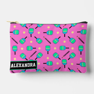 Custom text I ♥ Pickleball” – Pink Paddle Accessory Pouch