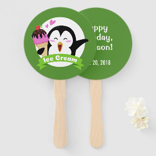 Custom text Ice Cream Penguin fan set