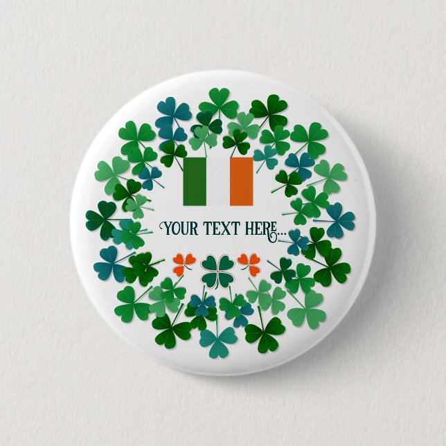 Custom Text Irish Shamrock and Flag  2 Inch Round Button (Front)