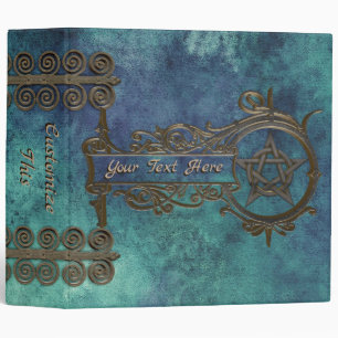 Custom Text Iron Pentacle Swirl Blue Green Shadows Binder