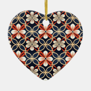 Custom Text Japanese Floral Pattern Ceramic Ornament