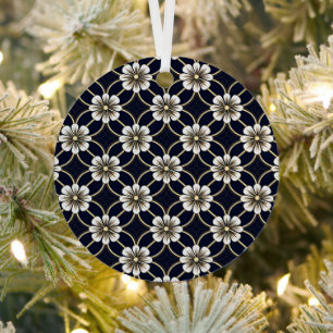 Custom Text Japanese Floral Pattern Metal Ornament