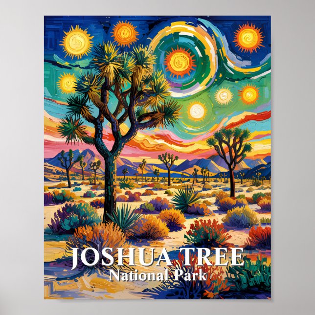 Custom Text Joshua Tree Van Gogh Colorful Desert Poster (Front)
