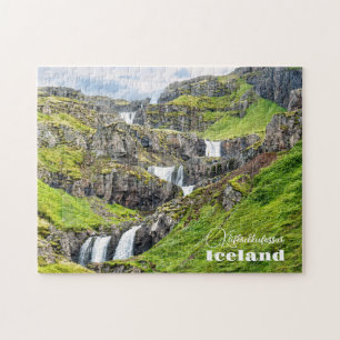 Custom Text Klifbrekkufossar, Iceland Jigsaw Puzzle