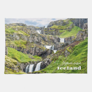 Custom Text Klifbrekkufossar, Iceland Kitchen Towel