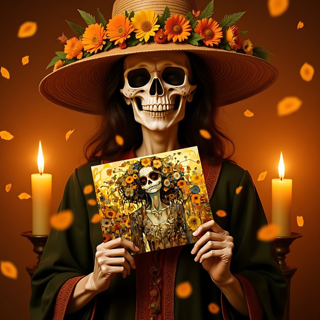 Custom text 💀  La Calavera Catrina with flowers Postcard (Custom text 💀 La Calavera Catrina with flowers Postcard)