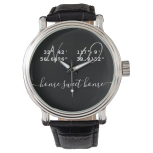 Custom Text Latitude Longitude B&W Coordinates Watch