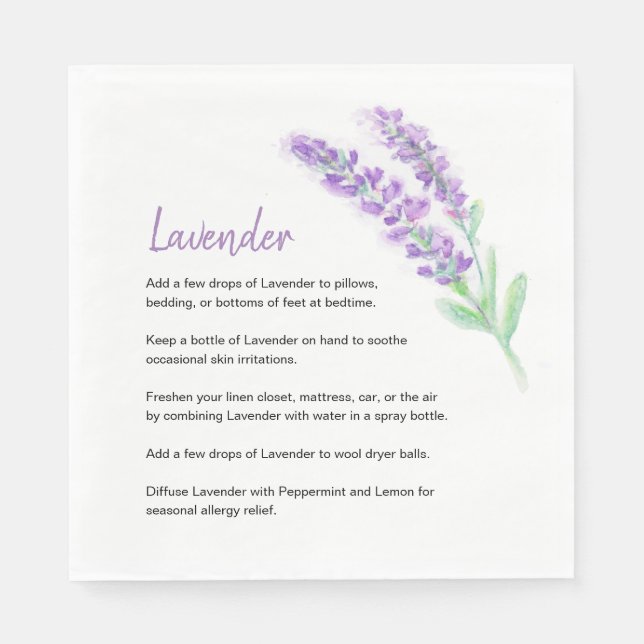 Custom Text Lavender Watercolor Essential Oils Napkin (Front)