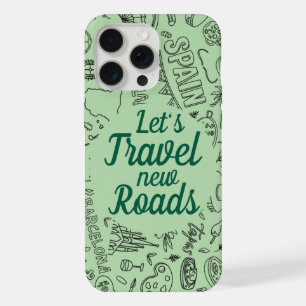 Custom Text Let's Travel Travelling Icon Green iPhone 15 Pro Max Case