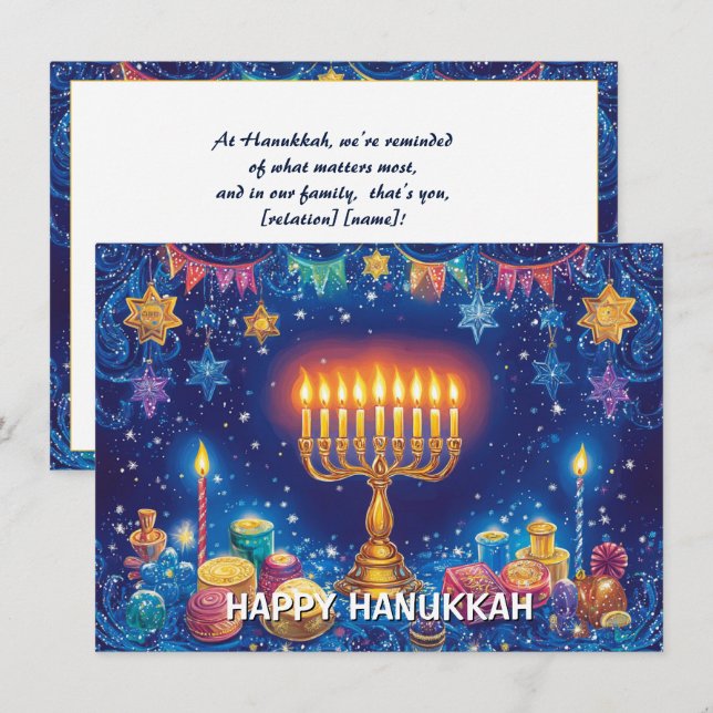 Custom text Lights Celebration Holiday Card (Front/Back)