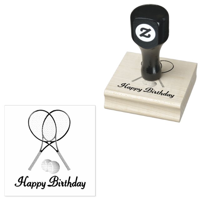 Custom Text like Birthday Tennis Sports Rubber Stamp (Stamped)
