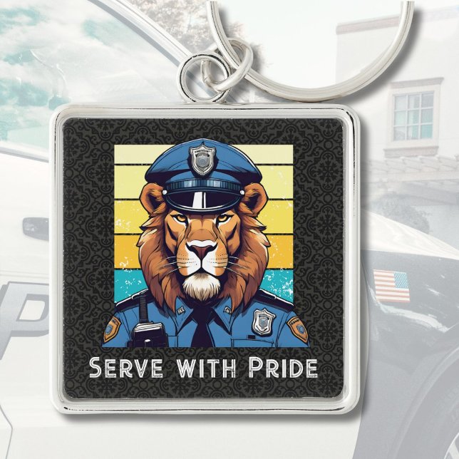 Custom Text Lion Gifts for Police Officers Dad Him Keychain (Custom Text Lion Gifts for Police Officers Dad Him)