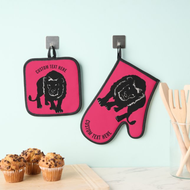 Custom Text Lion Oven Mitt & Pot Holder Set (Insitu(Hanging))
