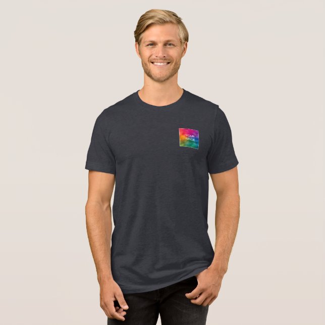 Custom Text Logo Black Heather Mens Front & Back Tri-Blend Shirt (Front Full)