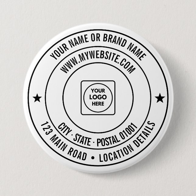 Custom Text Logo Branding with Name Address  3 Inch Round Button (Front)