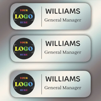 Custom Text Logo Business or Employees  Silver  Name Tag