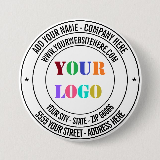 Custom Text Logo Name Address Website Promotional  3 Inch Round Button (Front)