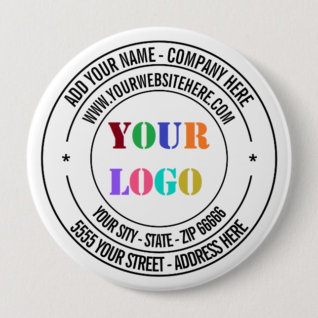 Custom Text Logo Name Address Website Promotional  4 Inch Round Button (Front)