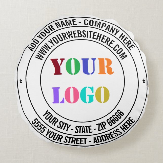 Custom Text Logo Name Address Website Round Pillow (Front)