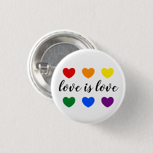 Custom Text Love is Love LGBT Rainbow Color Hearts 1 Inch Round Button