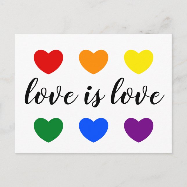 Custom Text Love is Love LGBT Rainbow Colour Heart Postcard (Front)