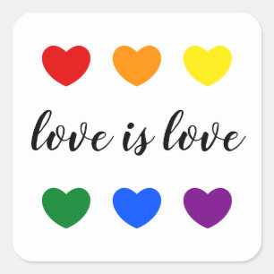 Custom Text Love is Love LGBT Rainbow Colour Heart Square Sticker