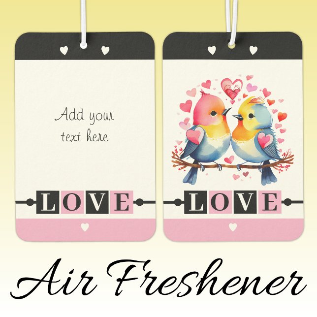 Custom text lovebirds romantic Valentine pink Air Freshener (Creator Uploaded)