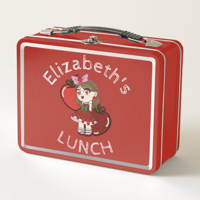 Custom Text Lunch Box with Apple Chibi (Front)