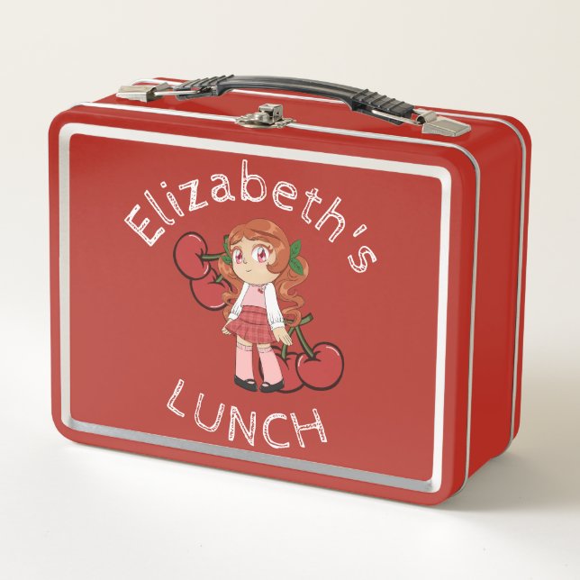 Custom Text Lunch Box with Cherry Chibi (Front)