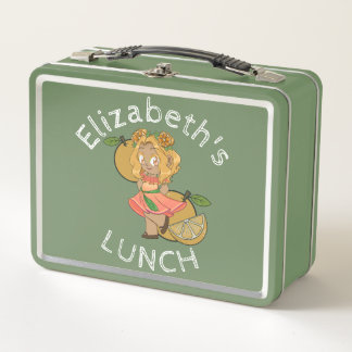 Custom Text Lunch Box with Orange Chibi