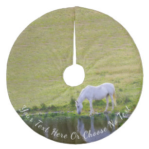 Custom Text / Majestic White Horse at a River Fleece Tree Skirt