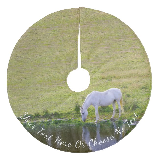 Custom Text / Majestic White Horse at a River Fleece Tree Skirt (Front)