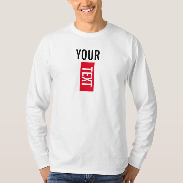 Custom Text Mens Long Sleeve White Modern T-Shirt (Front)