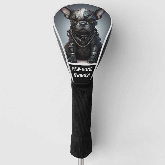 Custom text, metal Frenchie puppy Golf Head Cover (Front)