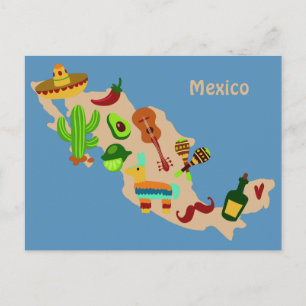 Custom text MEXICO cultural map postcard