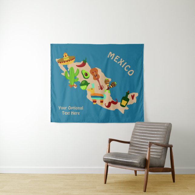Custom text MEXICO cultural map tapestry (In Situ (Horizontal))