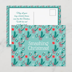 Custom text Minty green Tennis Christmas  Postcard